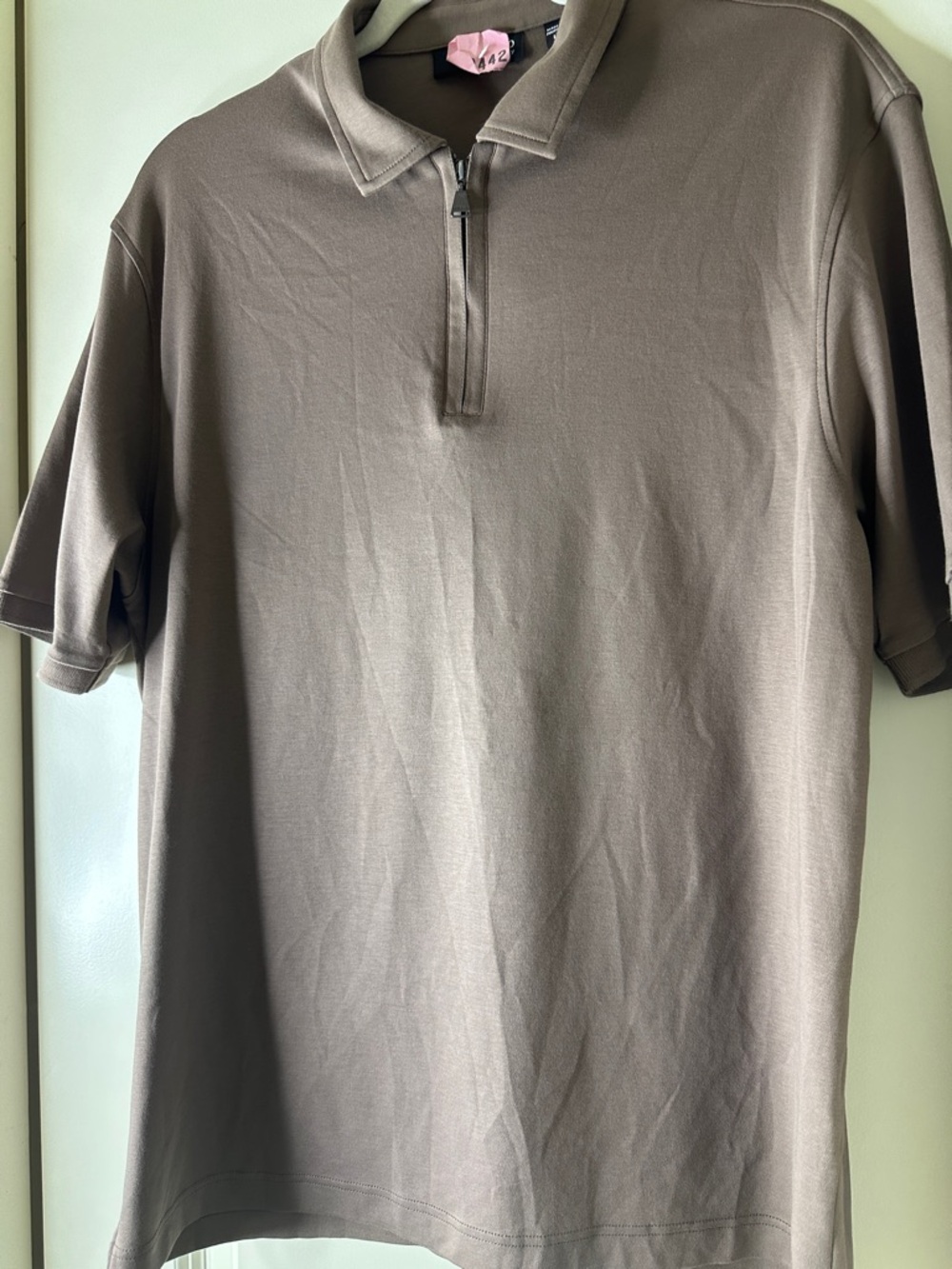 Murano Short-Sleeve Zip Polo in Taupe Brown